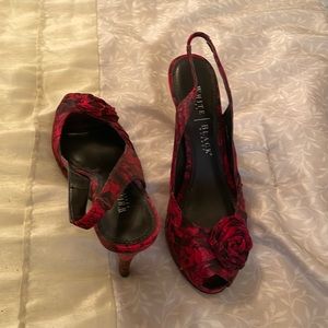 WHBM silk flower pattern sling back Heels